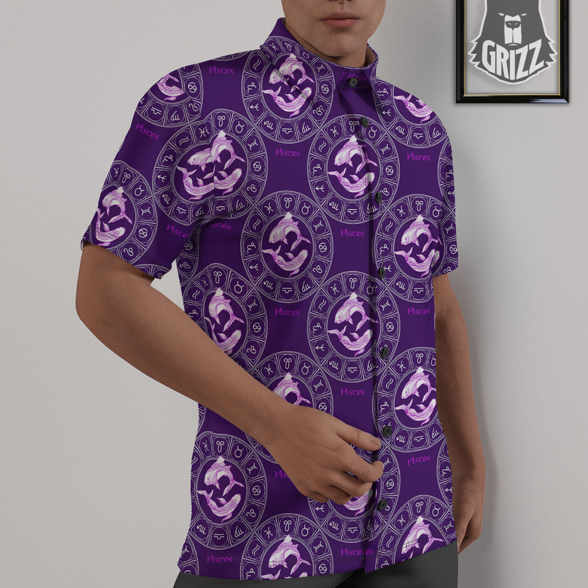 Zodiac Pisces Purple Print Pattern Untucked Shirts-grizzshop