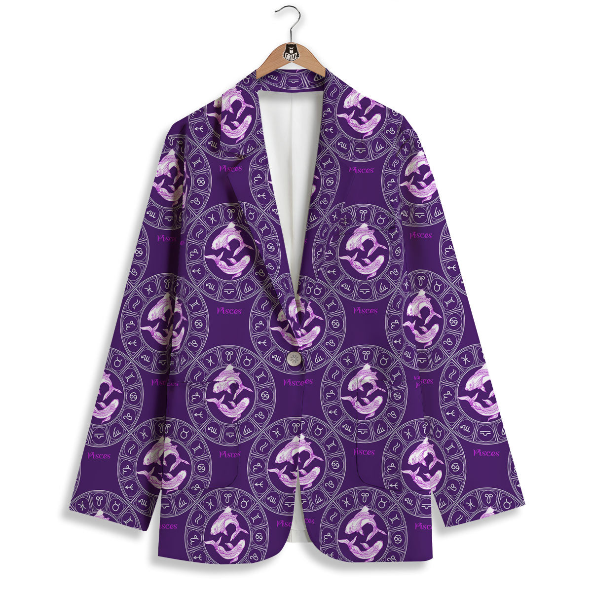 Zodiac Pisces Purple Print Pattern Women's Blazer-grizzshop