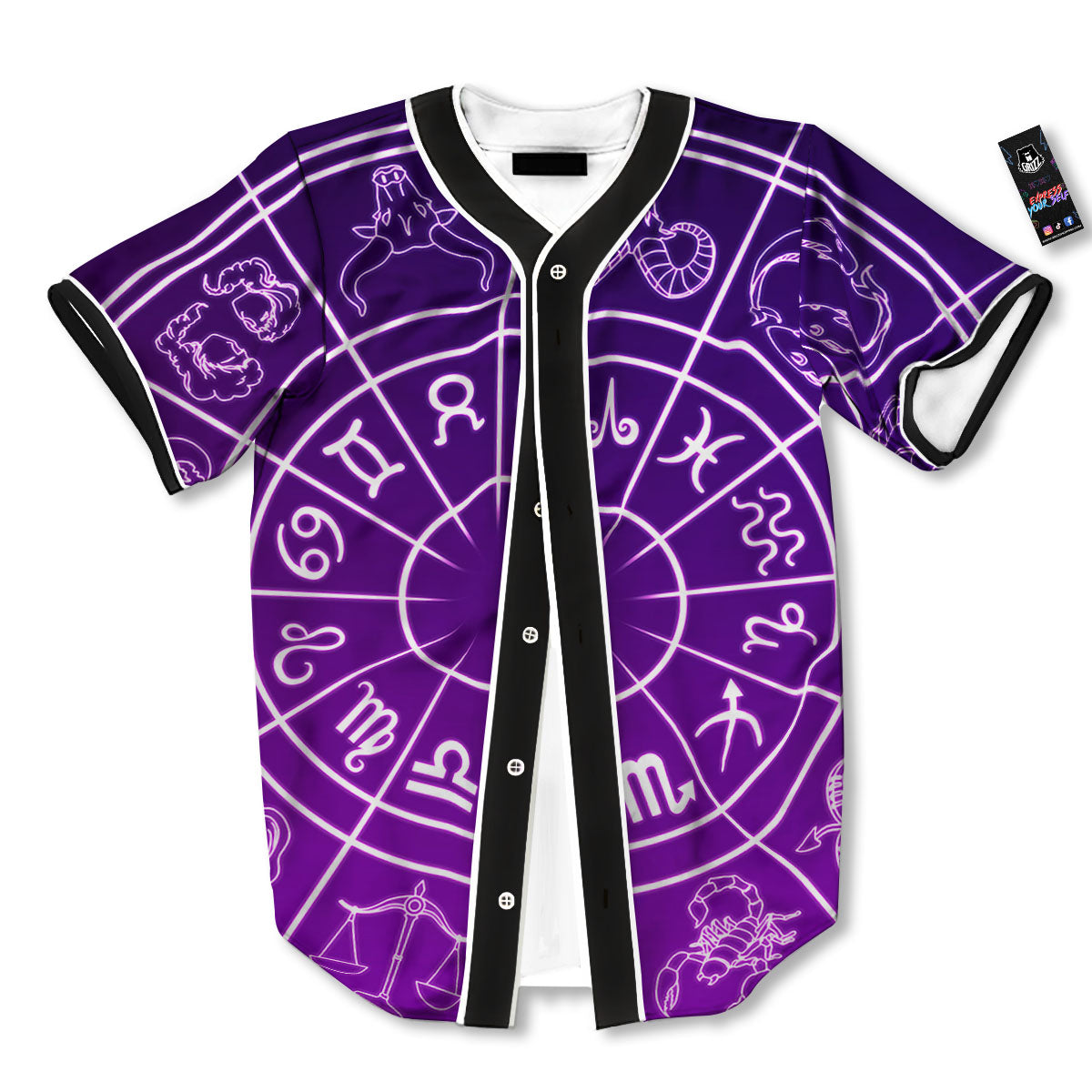 Zodiac Purple And White Signs Print Baseball Jersey-grizzshop