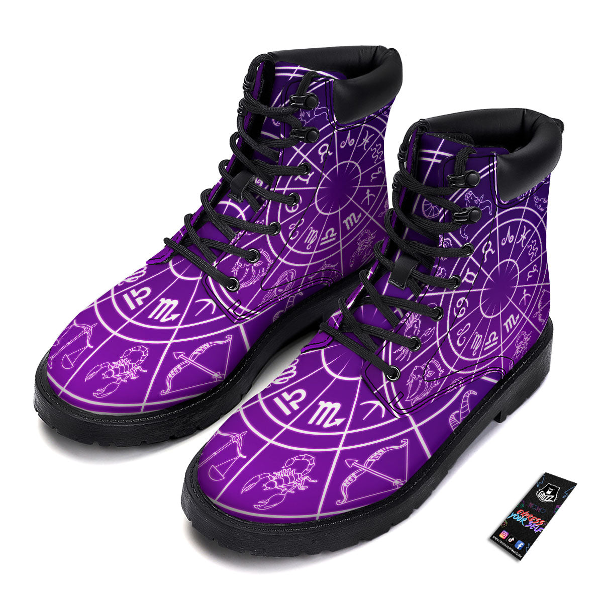 Zodiac Purple And White Signs Print Boots-grizzshop