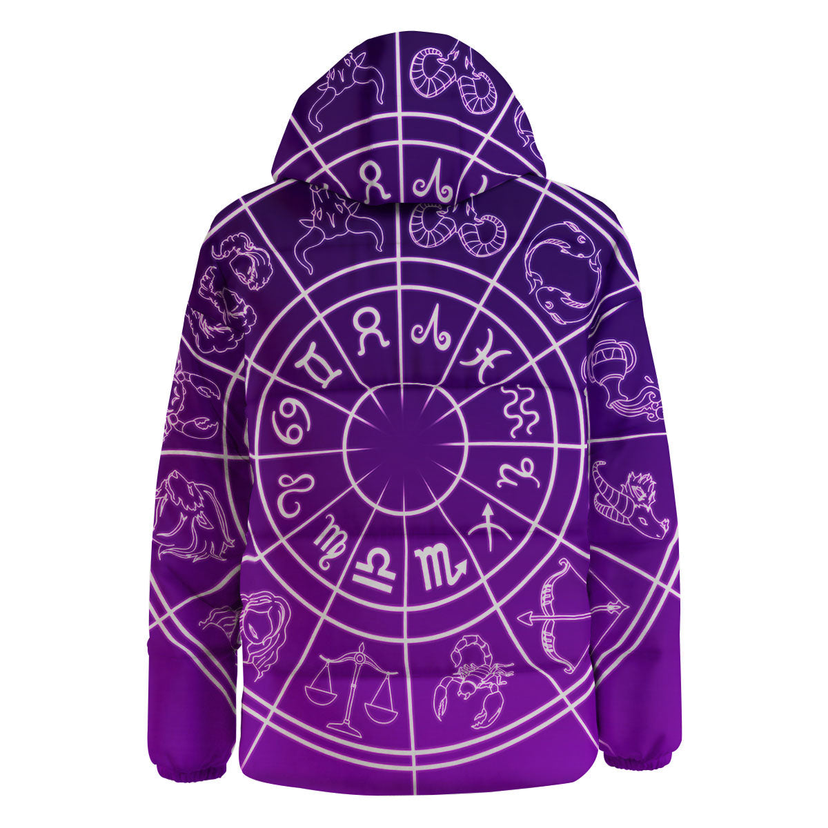 Zodiac Purple And White Signs Print Down Jacket-grizzshop