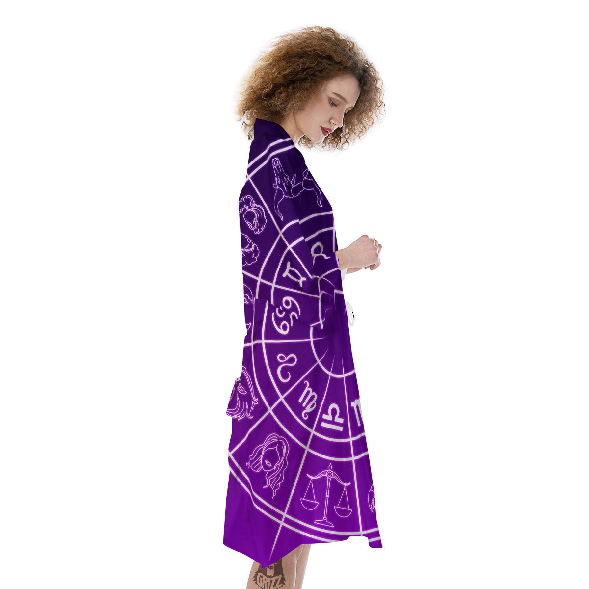 Zodiac Purple And White Signs Print Kimono-grizzshop