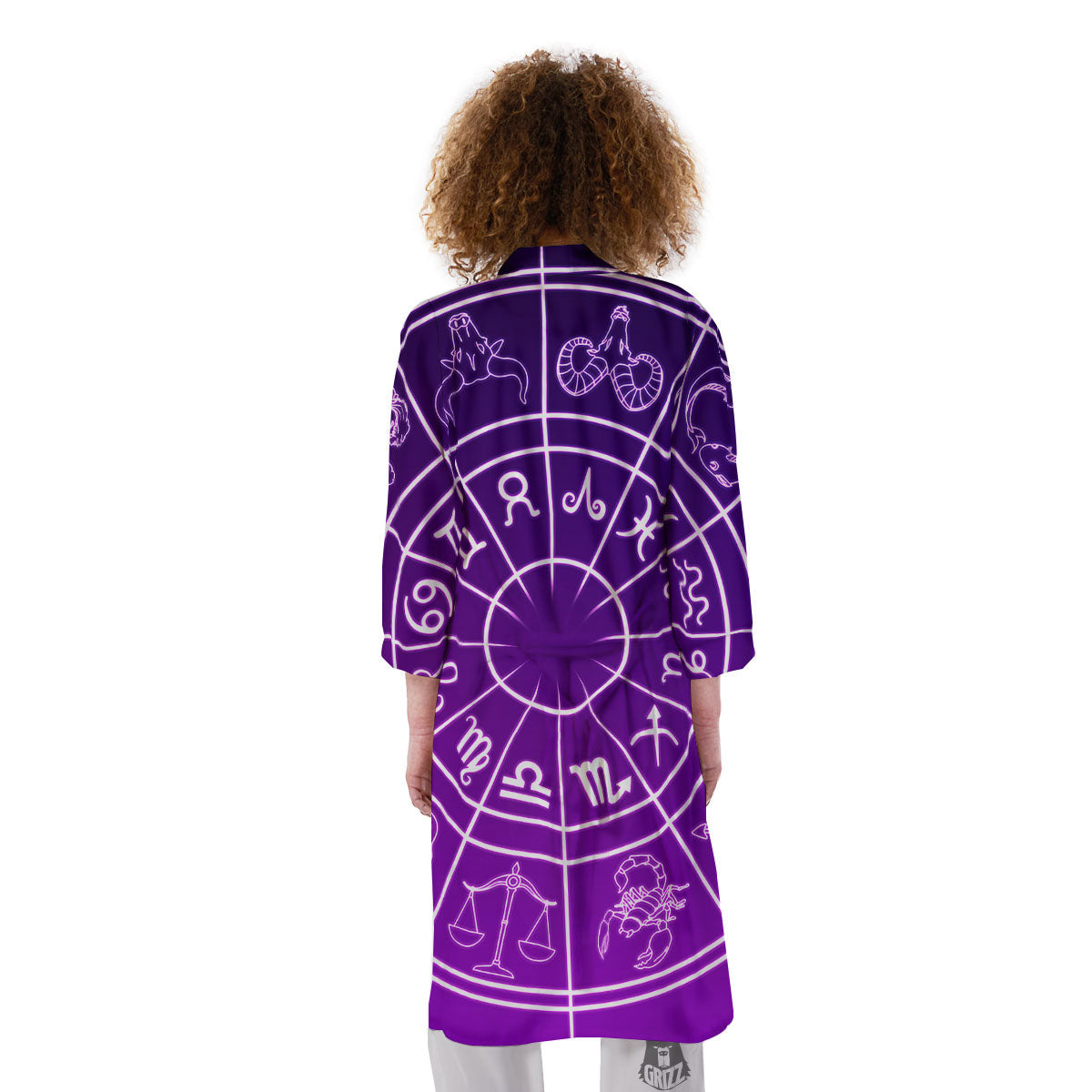 Zodiac Purple And White Signs Print Kimono-grizzshop