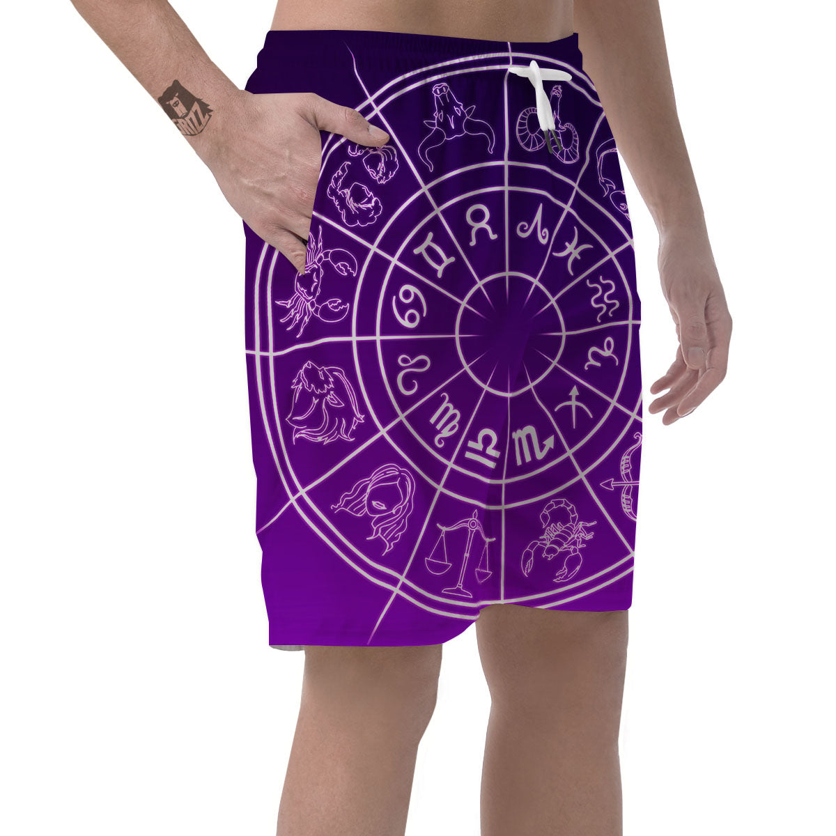 Zodiac Purple And White Signs Print Men's Shorts-grizzshop