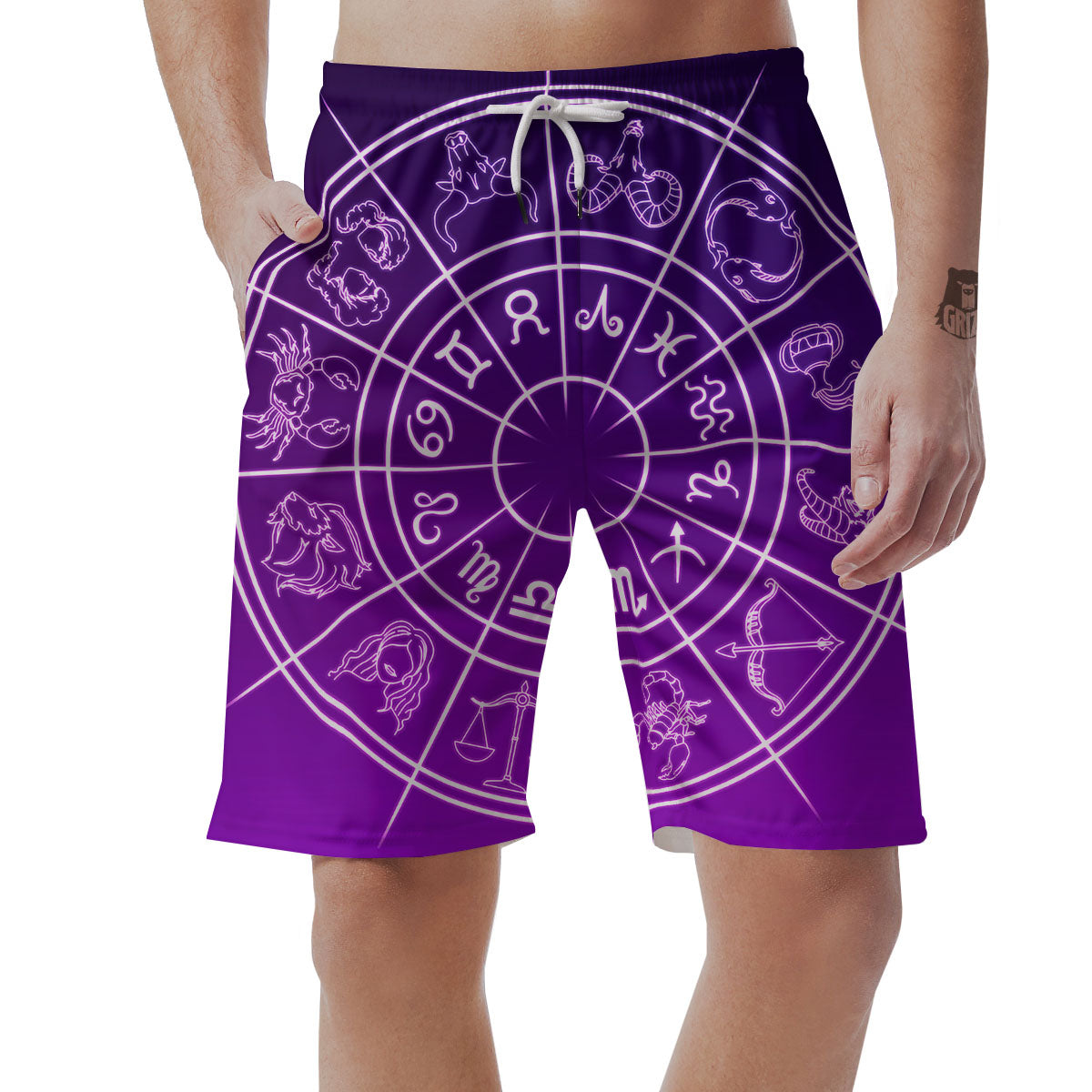 Zodiac Purple And White Signs Print Men's Shorts-grizzshop