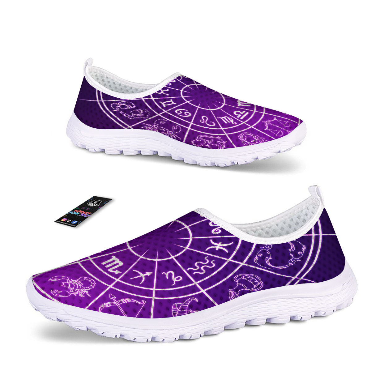 Zodiac Purple And White Signs Print Nurse Shoes-grizzshop