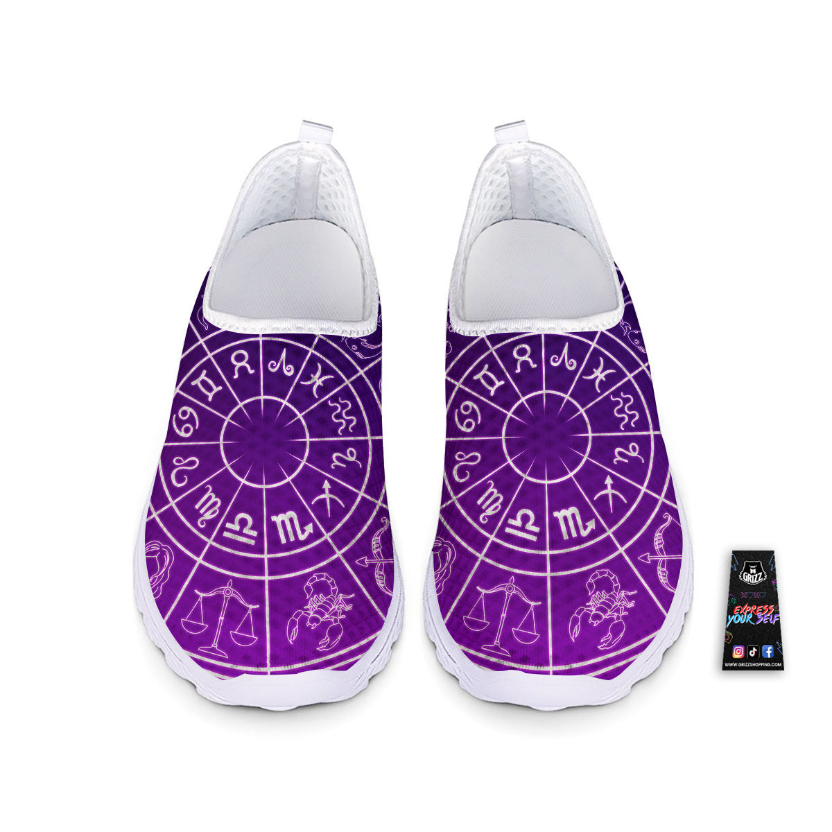 Zodiac Purple And White Signs Print Nurse Shoes-grizzshop