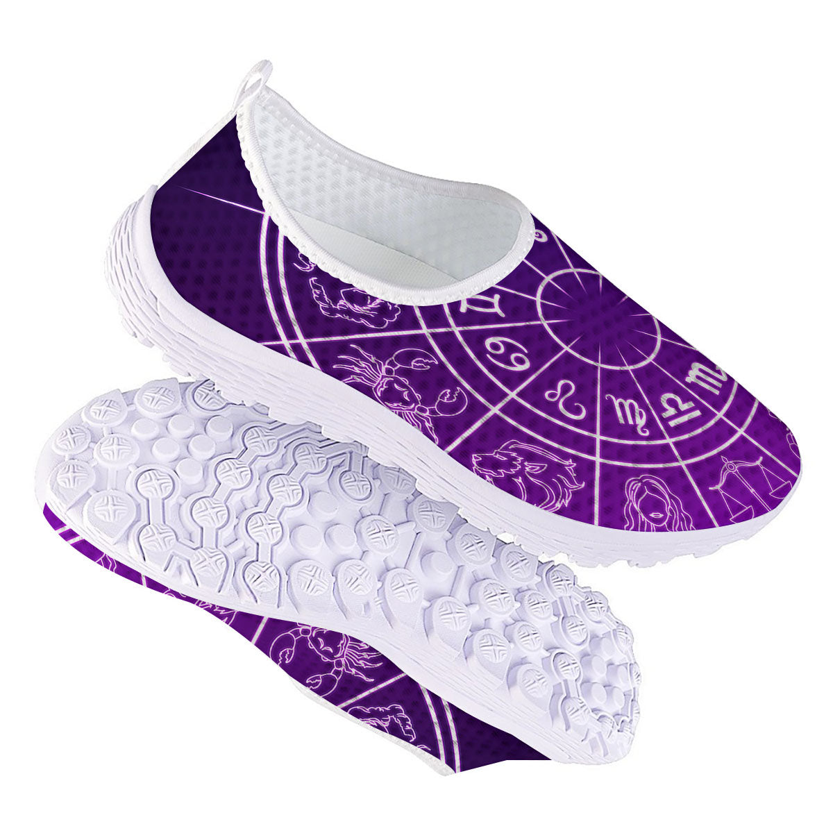 Zodiac Purple And White Signs Print Nurse Shoes-grizzshop