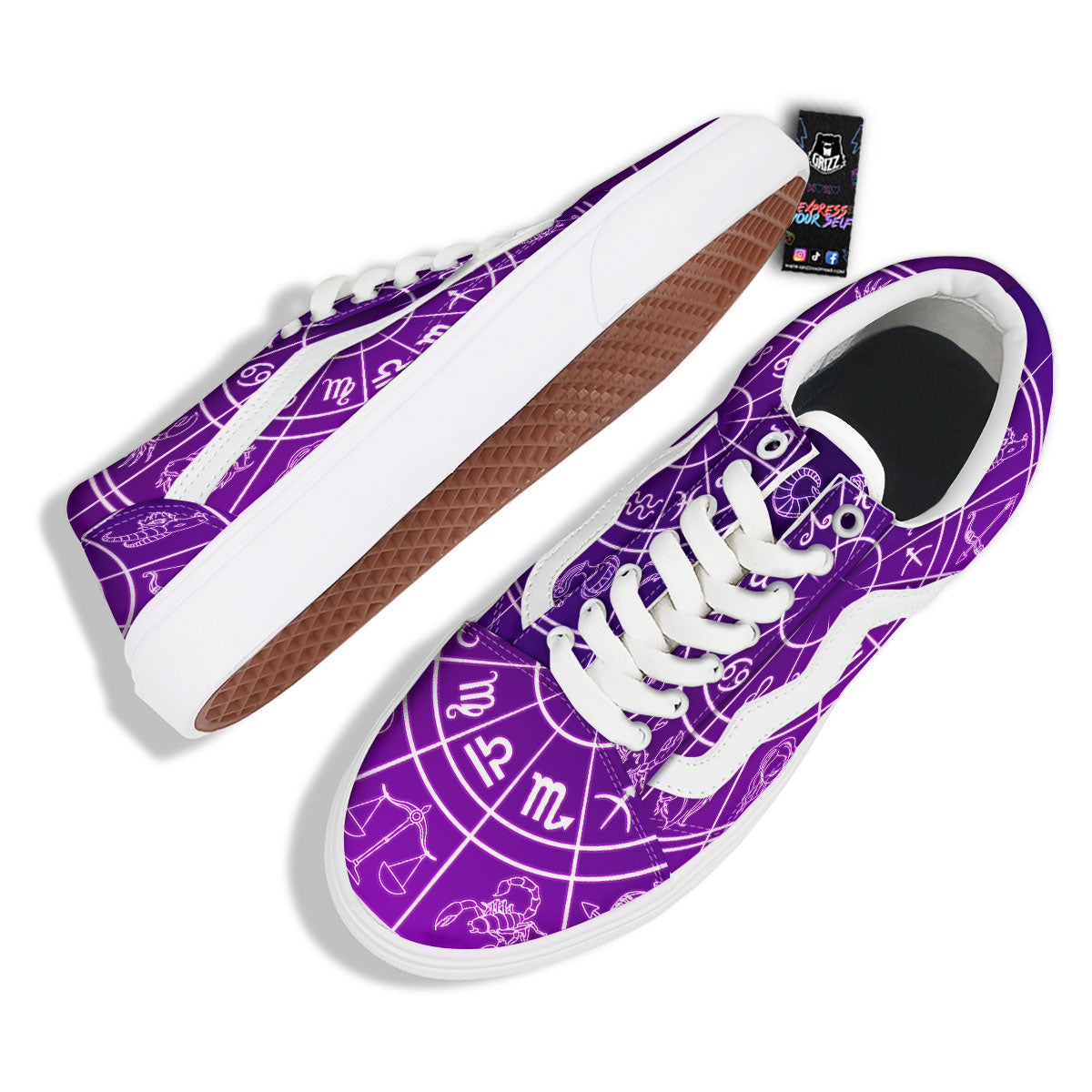 Zodiac Purple And White Signs Print Skate Shoes-grizzshop