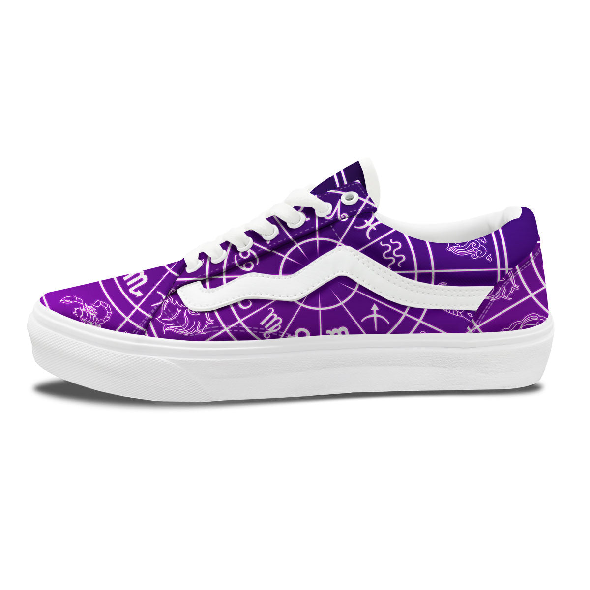 Zodiac Purple And White Signs Print Skate Shoes-grizzshop