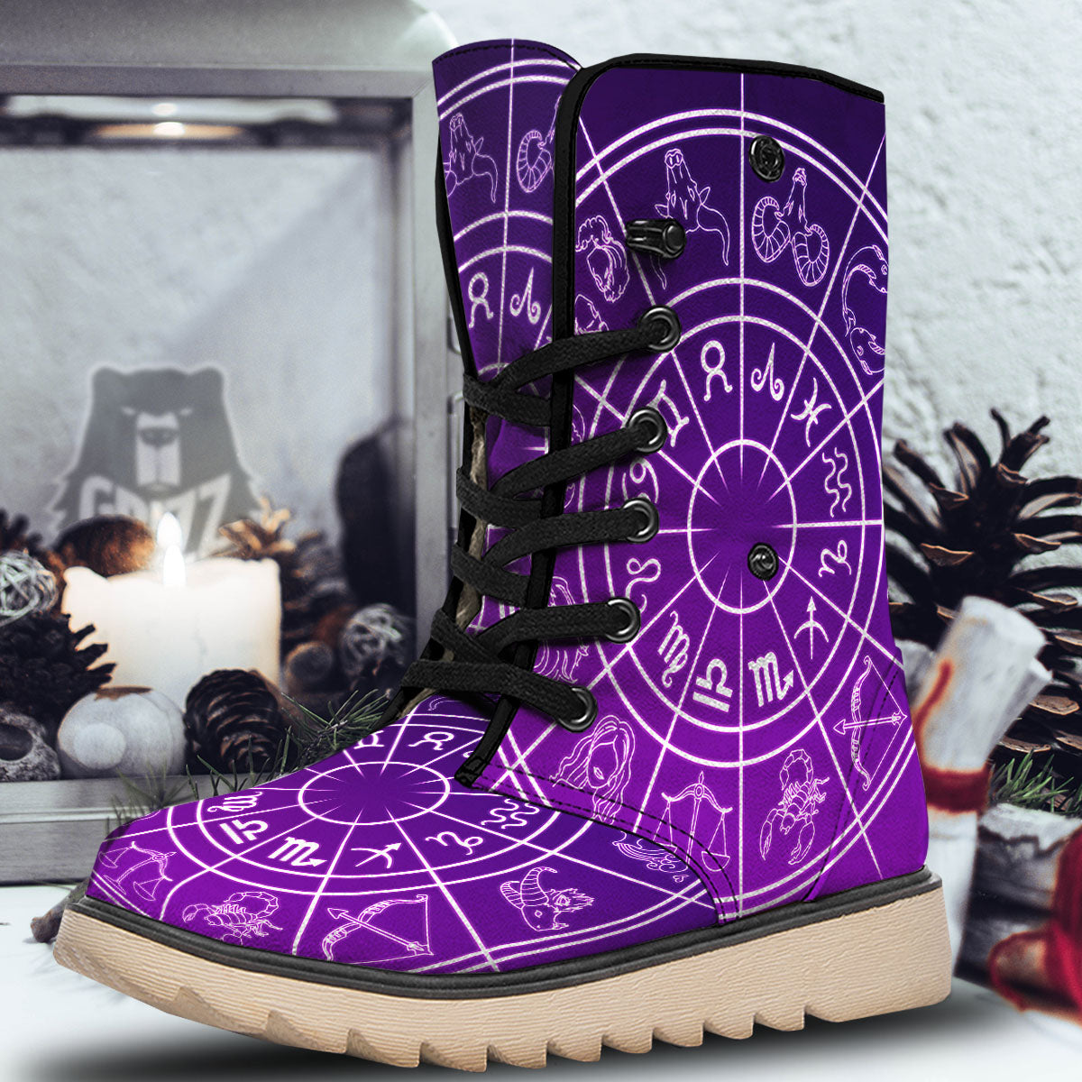 Zodiac Purple And White Signs Print Snow Boots-grizzshop