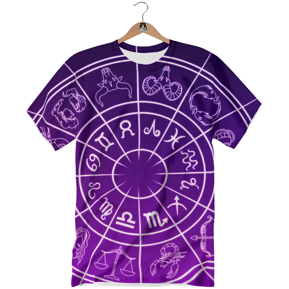 Zodiac Purple And White Signs Print T-Shirt-grizzshop