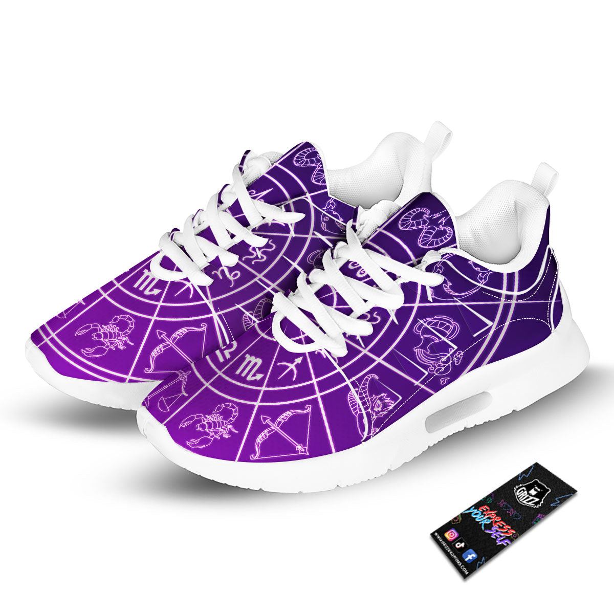 Zodiac Purple And White Signs Print Tennis Shoes-grizzshop