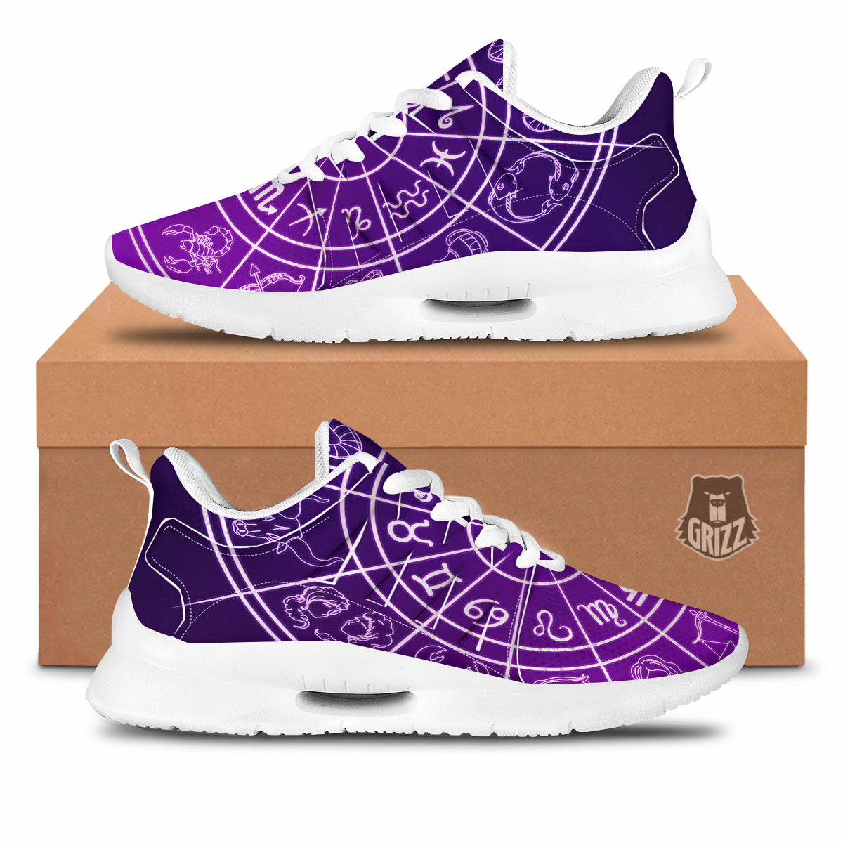 Zodiac Purple And White Signs Print Tennis Shoes-grizzshop