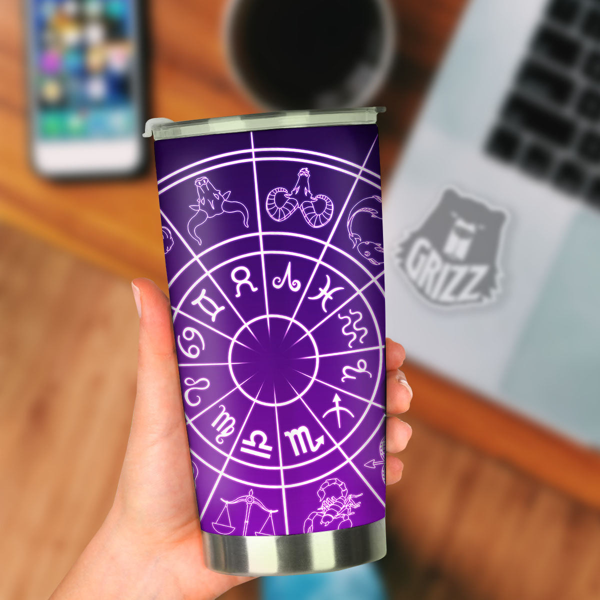 Zodiac Purple And White Signs Print Tumbler-grizzshop