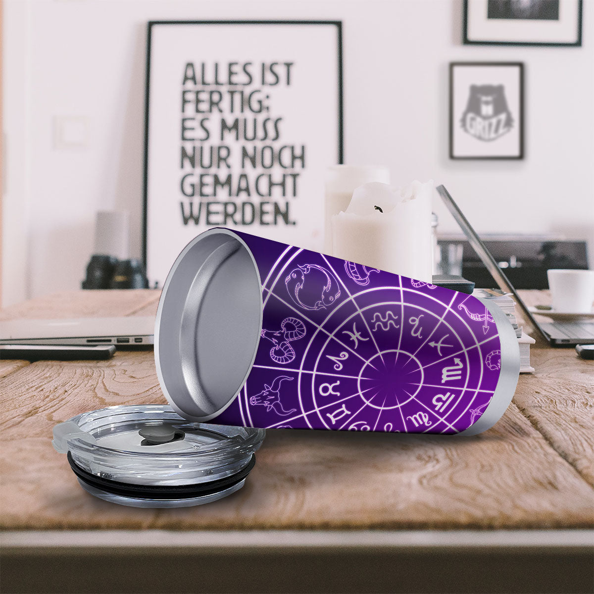 Zodiac Purple And White Signs Print Tumbler-grizzshop