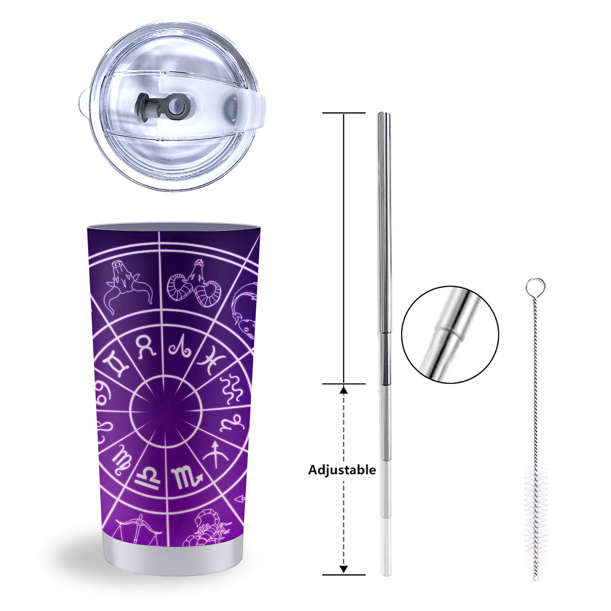 Zodiac Purple And White Signs Print Tumbler-grizzshop