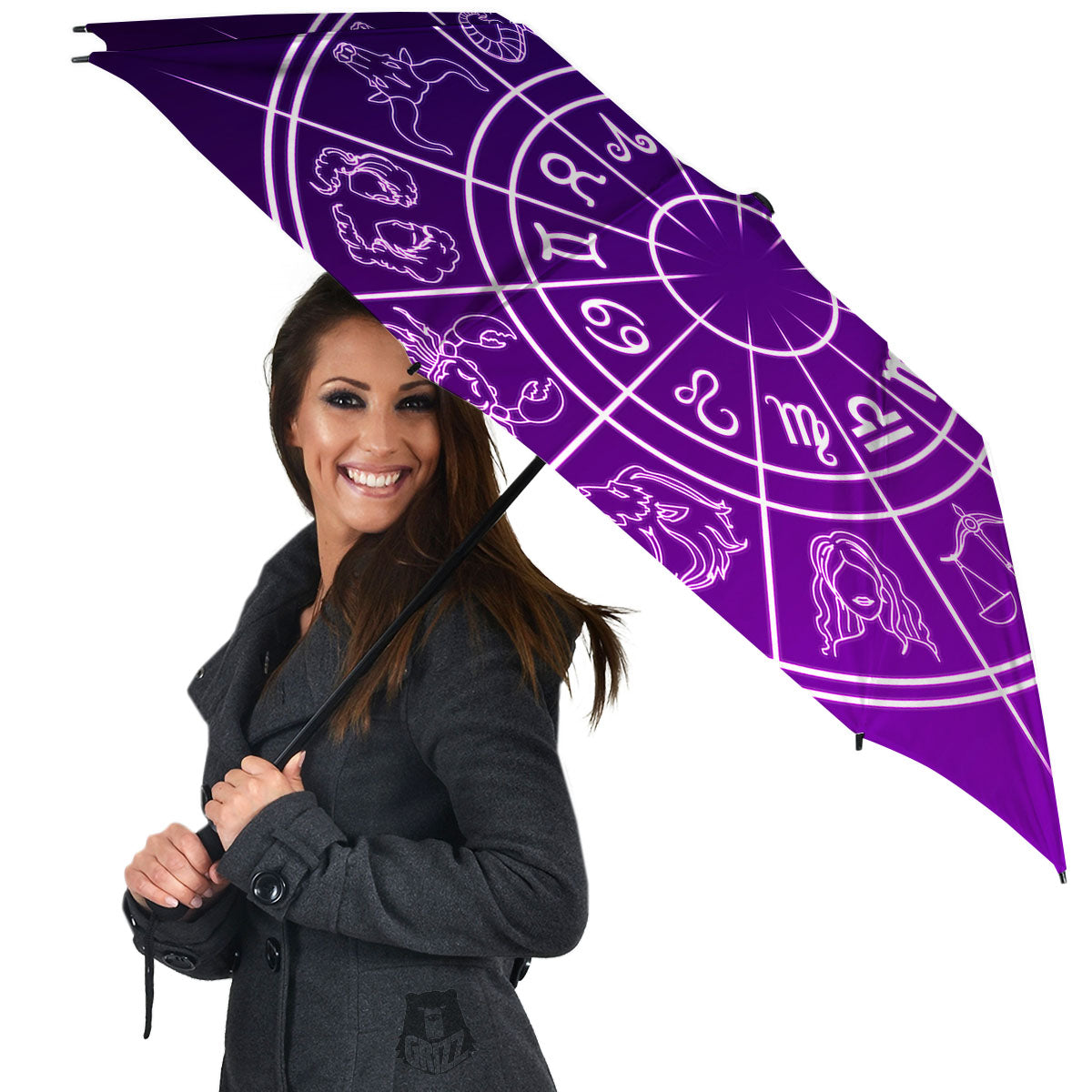 Zodiac Purple And White Signs Print Umbrella-grizzshop