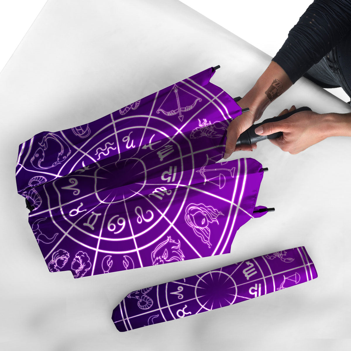 Zodiac Purple And White Signs Print Umbrella-grizzshop