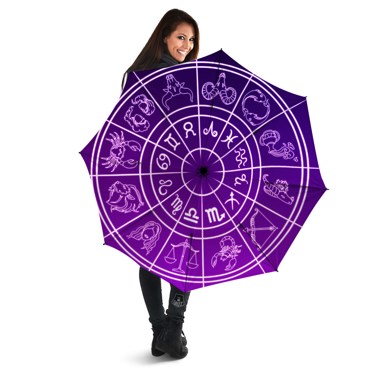 Zodiac Purple And White Signs Print Umbrella-grizzshop