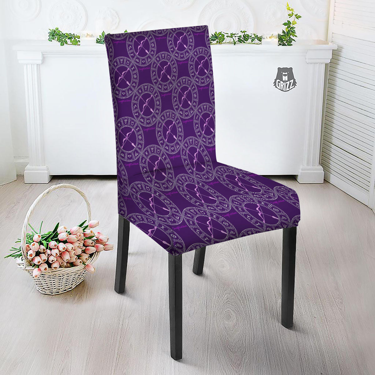Zodiac Sagittarius Purple Print Pattern Dining Chair Slipcover-grizzshop
