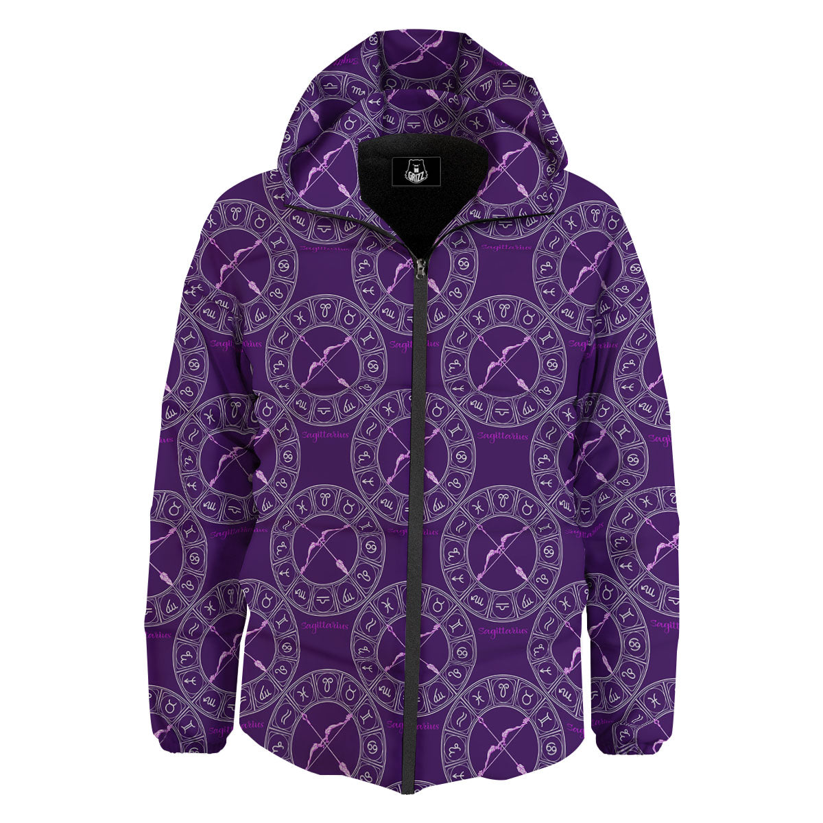 Zodiac Sagittarius Purple Print Pattern Down Jacket-grizzshop