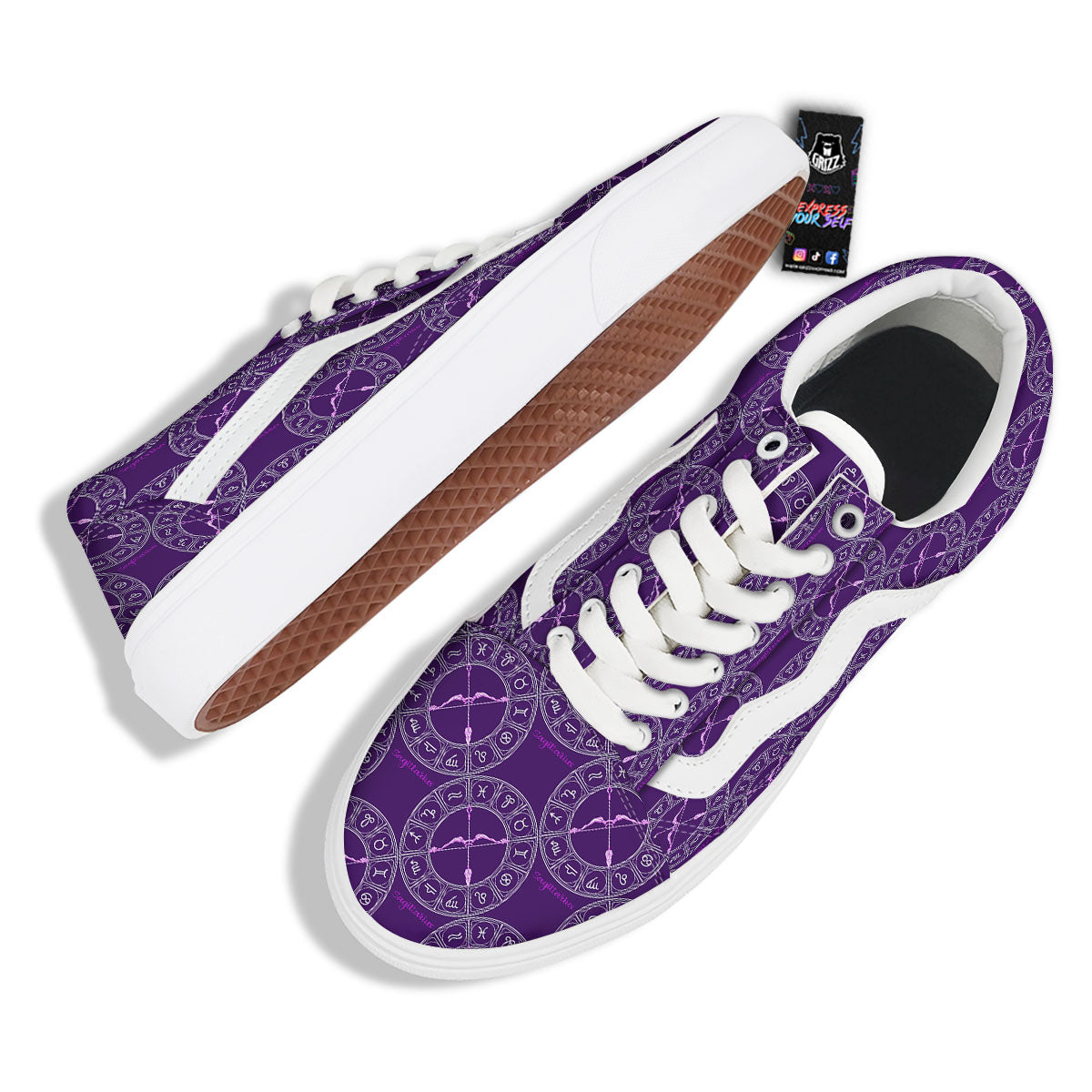 Zodiac Sagittarius Purple Print Pattern Skate Shoes-grizzshop