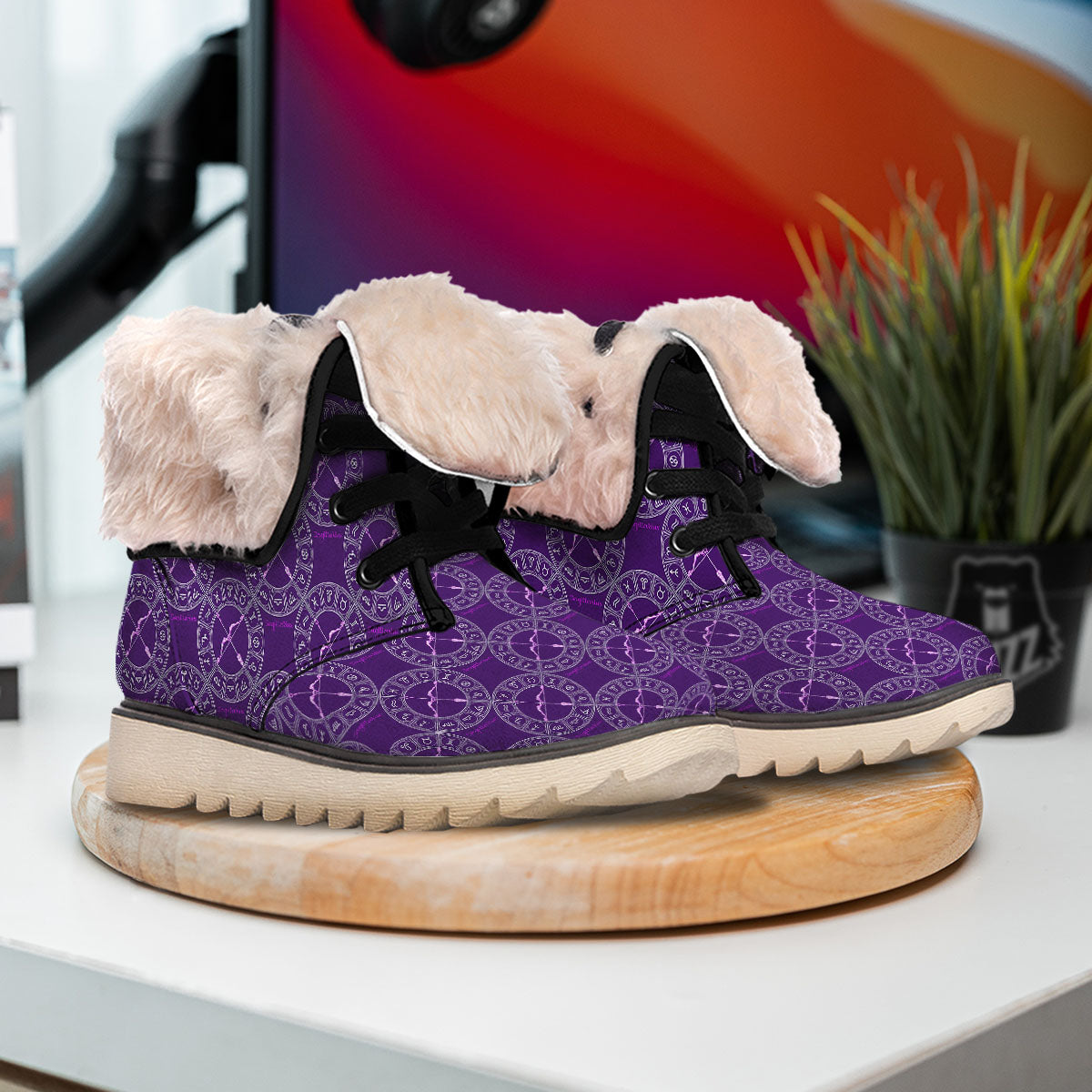 Zodiac Sagittarius Purple Print Pattern Snow Boots-grizzshop