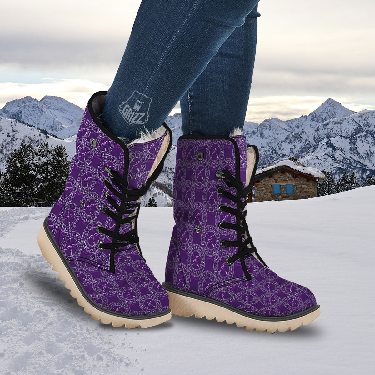 Zodiac Sagittarius Purple Print Pattern Snow Boots-grizzshop