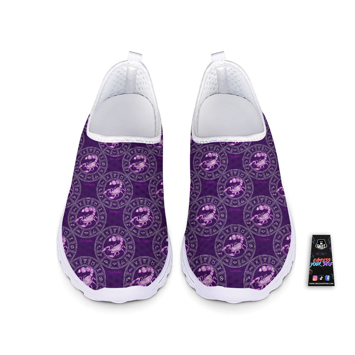 Zodiac Scorpio Purple Print Pattern Nurse Shoes-grizzshop
