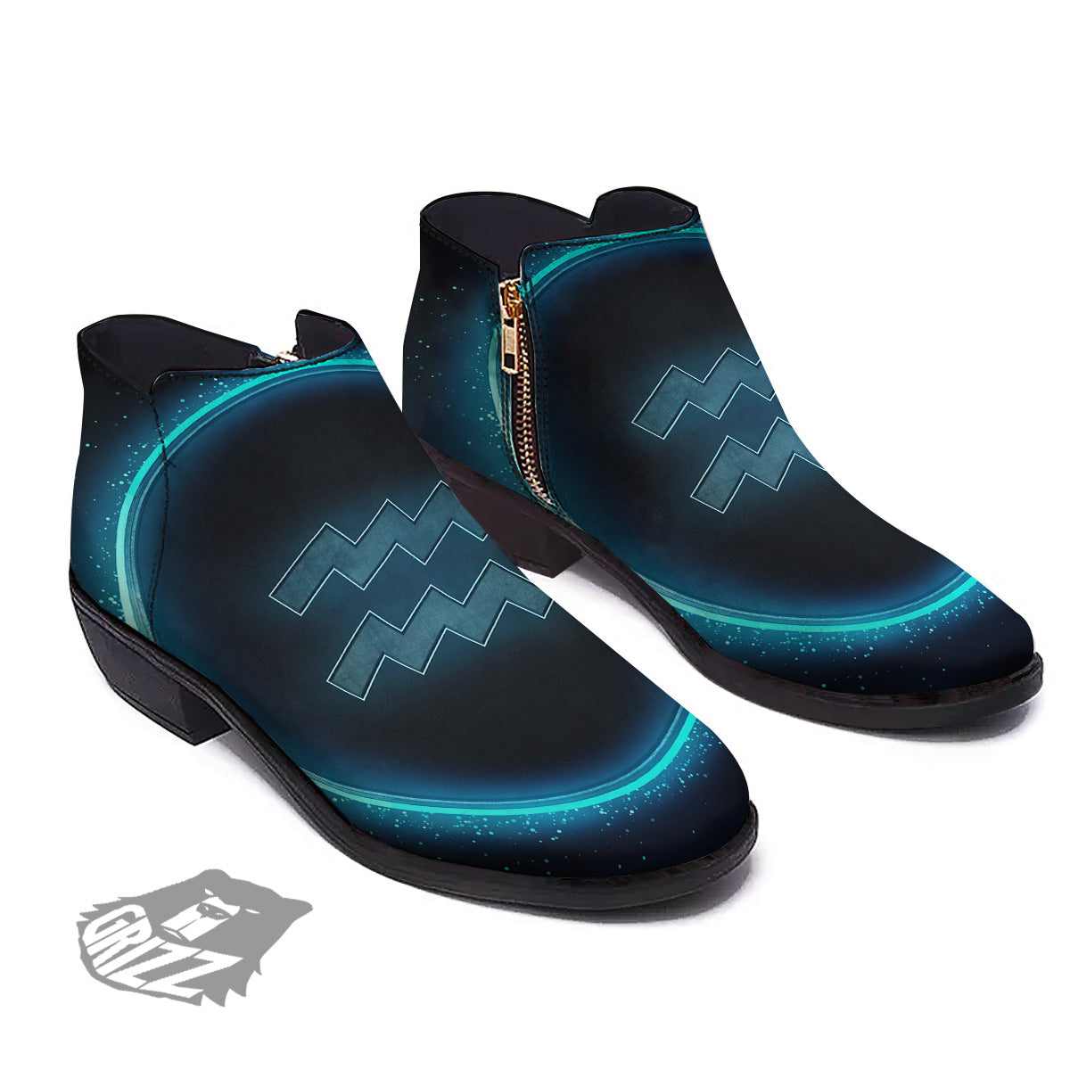 Zodiac Sign Blue Aquarius Print Ankle Boots-grizzshop