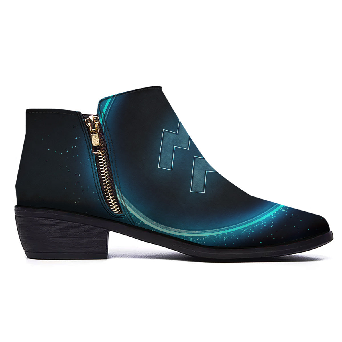 Zodiac Sign Blue Aquarius Print Ankle Boots-grizzshop