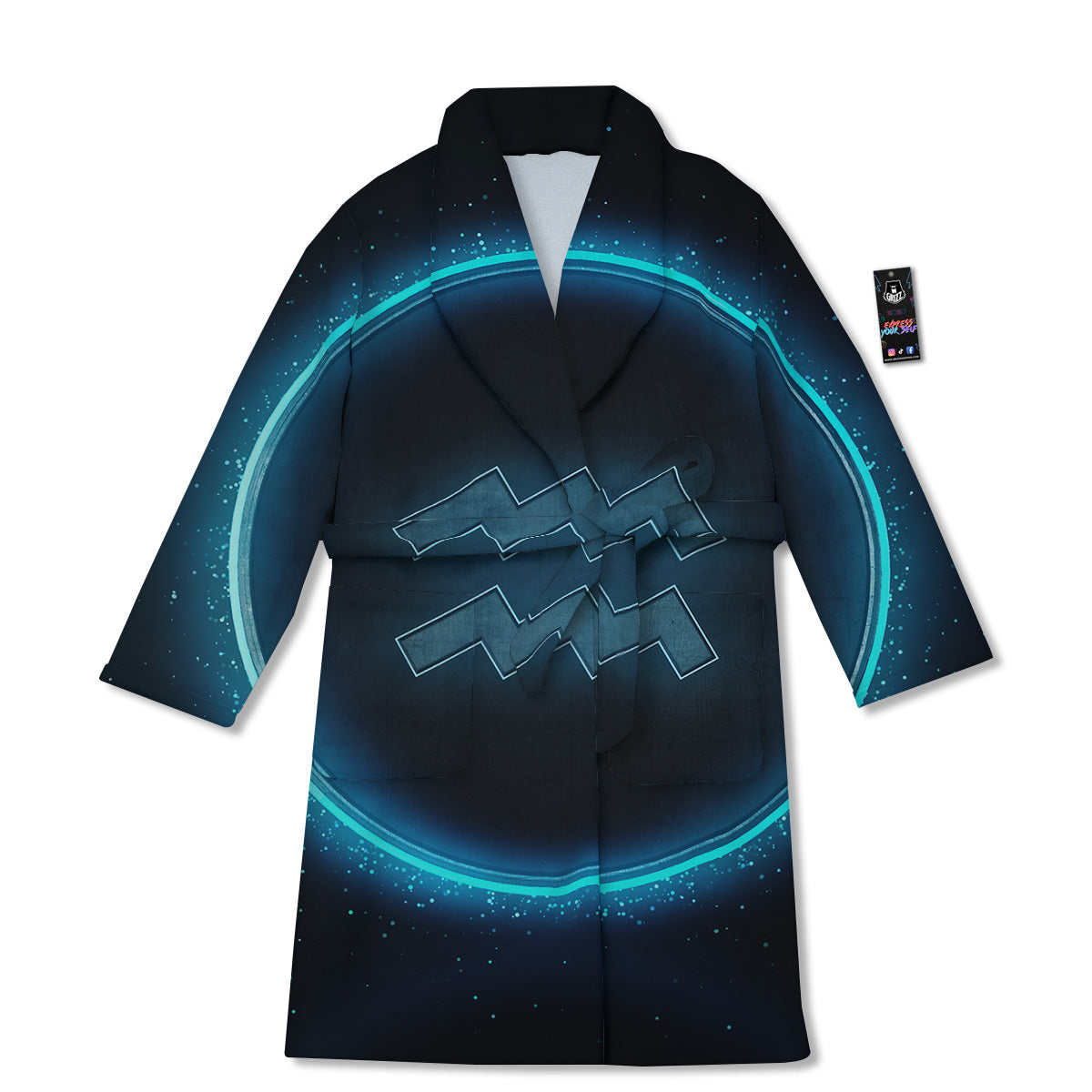 Zodiac Sign Blue Aquarius Print Bathrobe-grizzshop