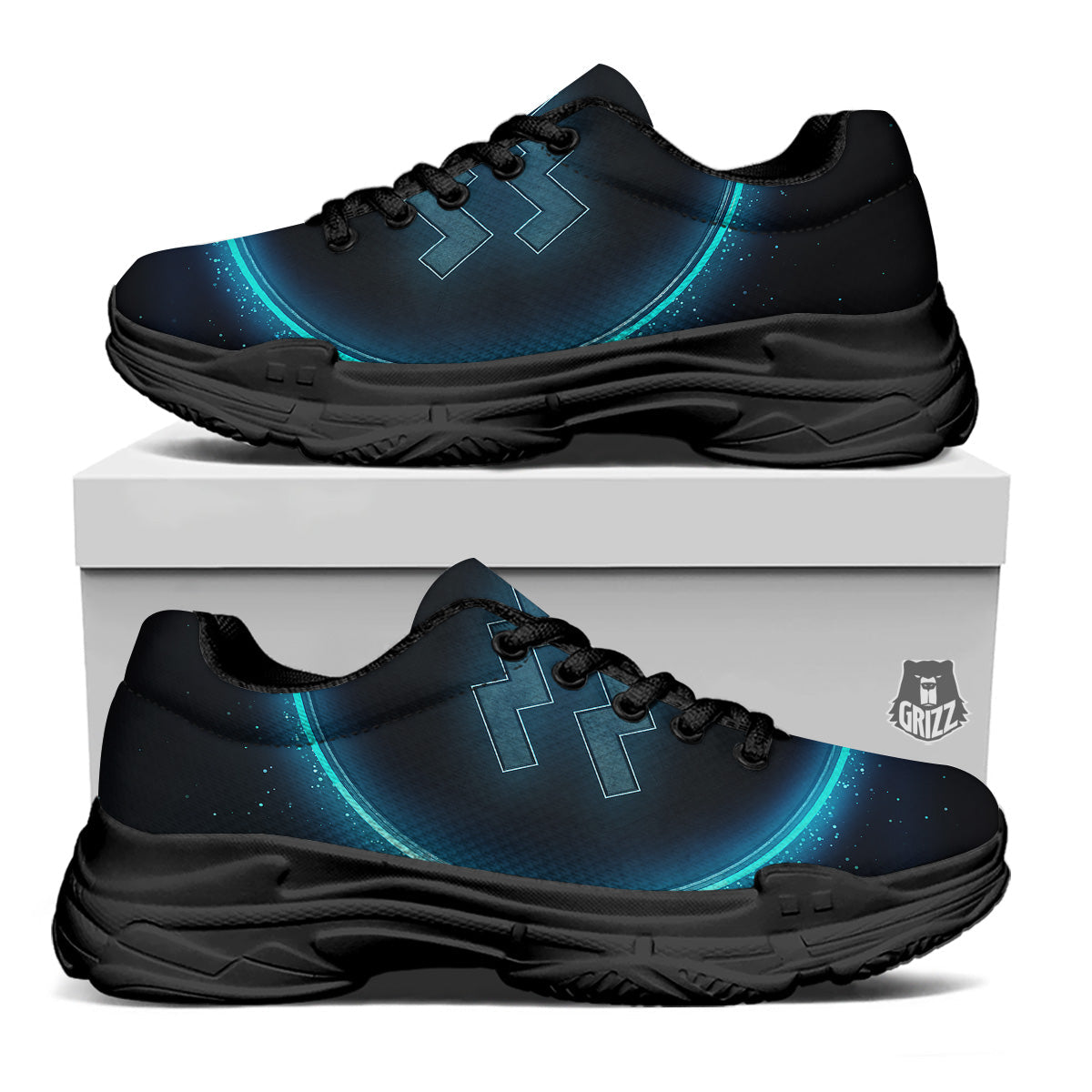 Zodiac Sign Blue Aquarius Print Black Chunky Shoes-grizzshop