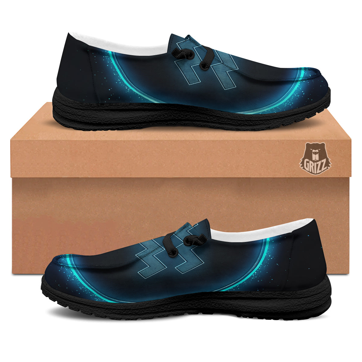 Zodiac Sign Blue Aquarius Print Black Loafers-grizzshop