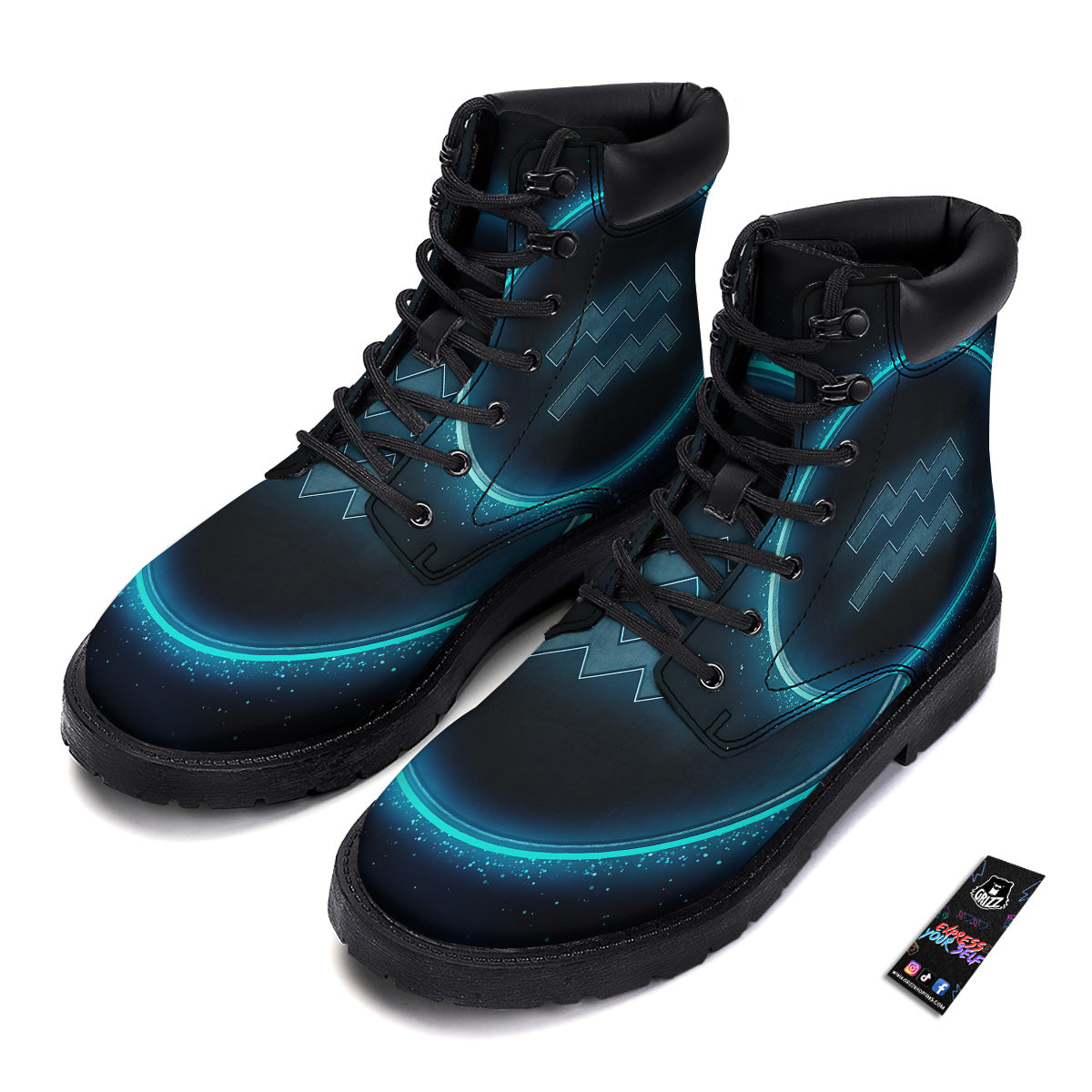 Zodiac Sign Blue Aquarius Print Boots-grizzshop