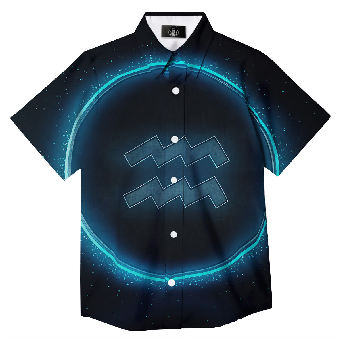 Zodiac Sign Blue Aquarius Print Button Up Shirt-grizzshop