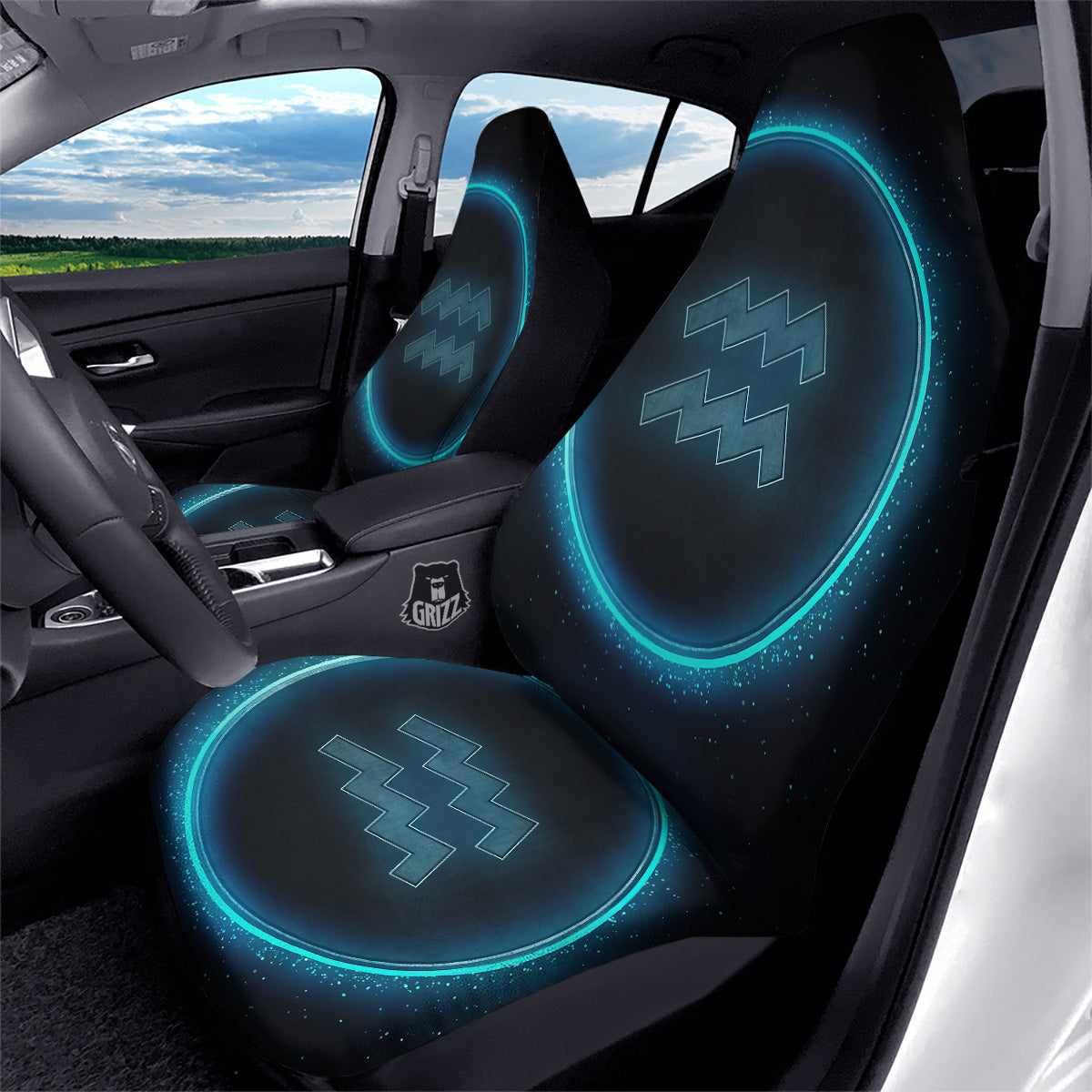 Zodiac Sign Blue Aquarius Print Car Seat Covers-grizzshop