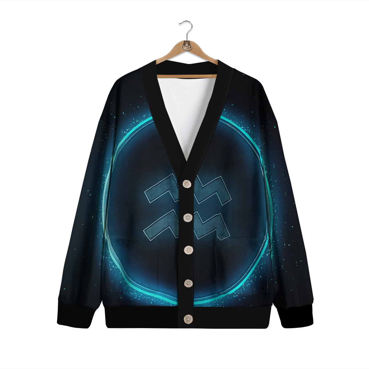 Zodiac Sign Blue Aquarius Print Cardigan-grizzshop