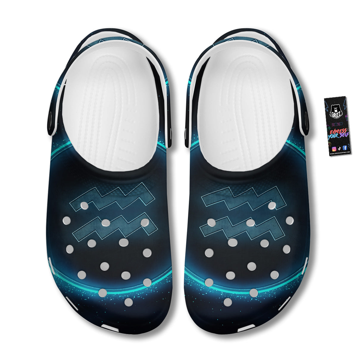 Zodiac Sign Blue Aquarius Print Clog-grizzshop