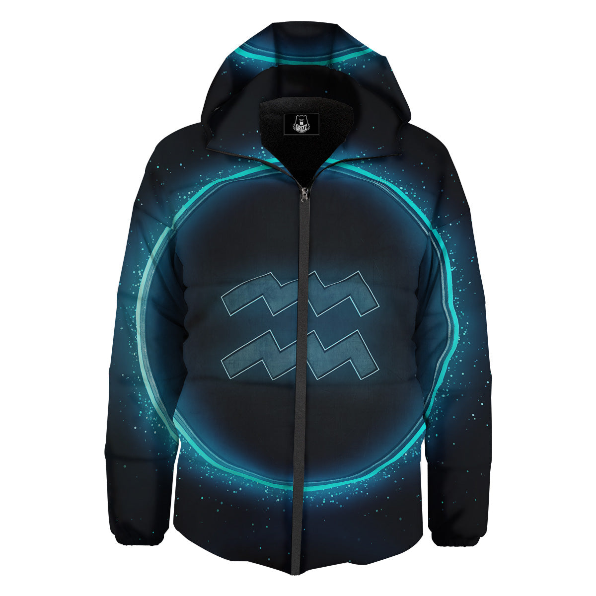 Zodiac Sign Blue Aquarius Print Down Jacket-grizzshop
