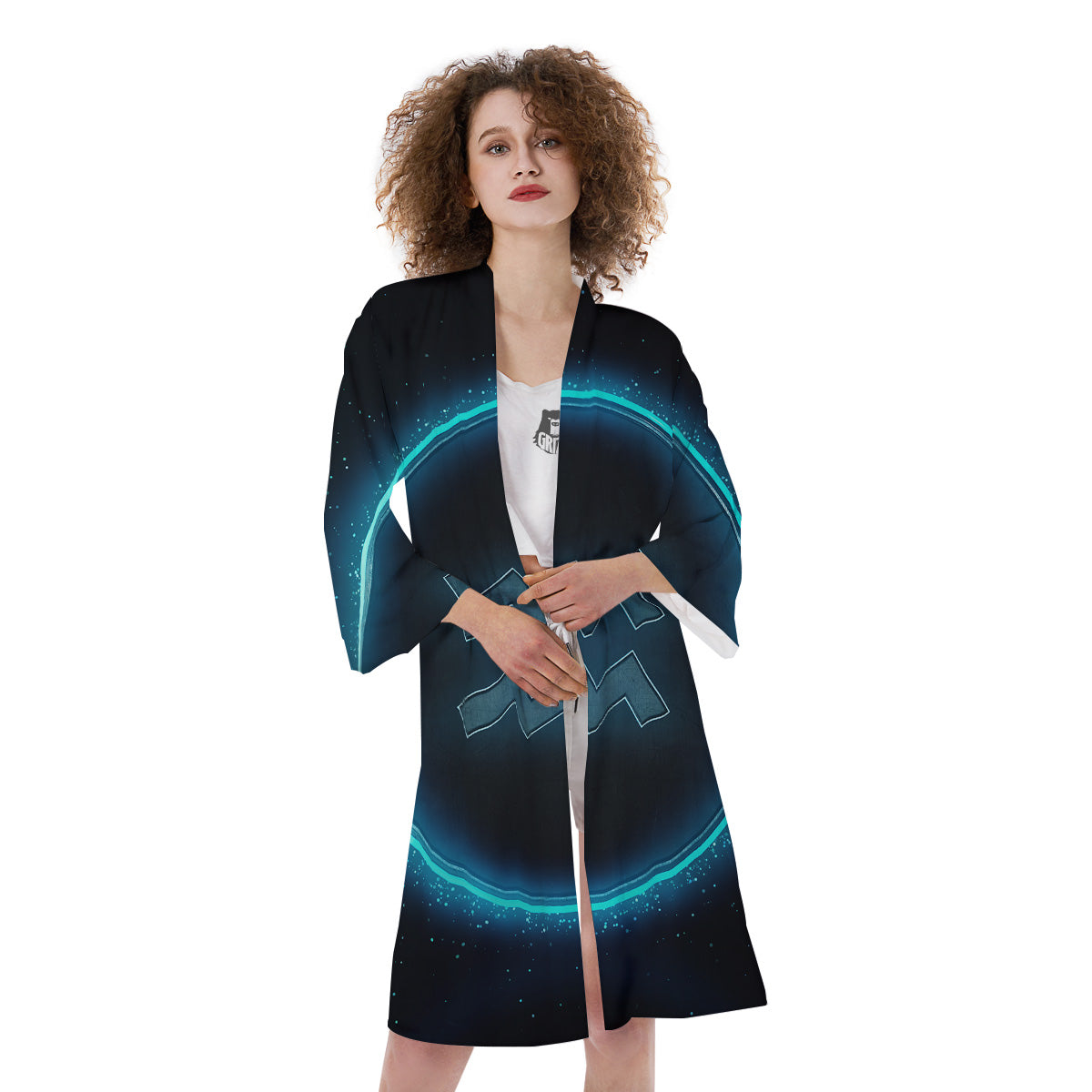 Zodiac Sign Blue Aquarius Print Kimono-grizzshop