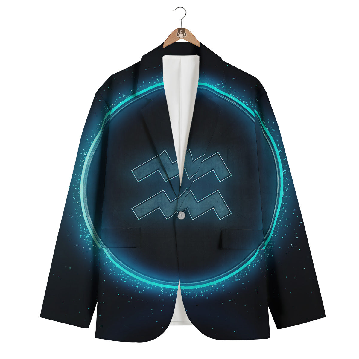 Zodiac Sign Blue Aquarius Print Men's Blazer-grizzshop