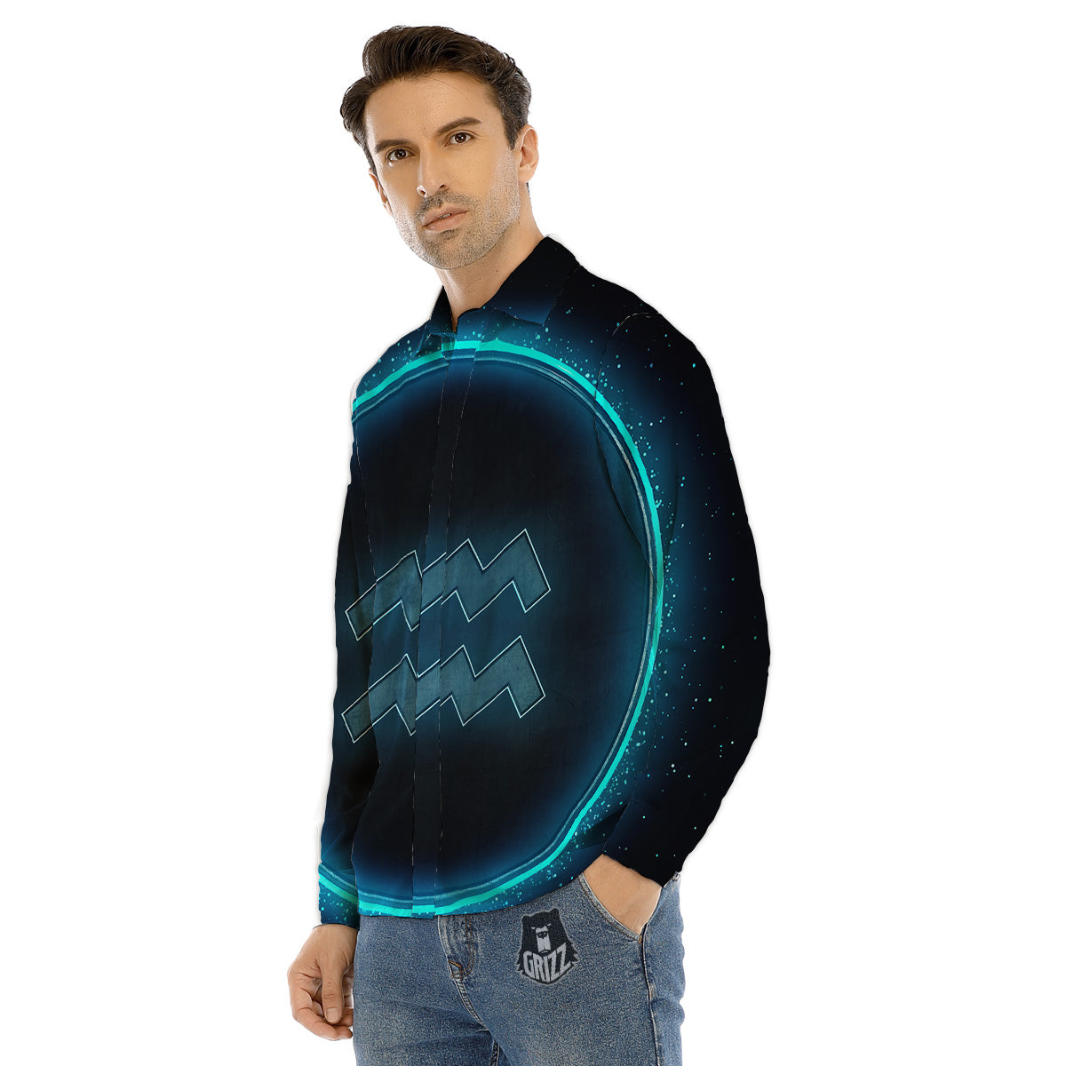 Zodiac Sign Blue Aquarius Print Men's Dress Shirts-grizzshop