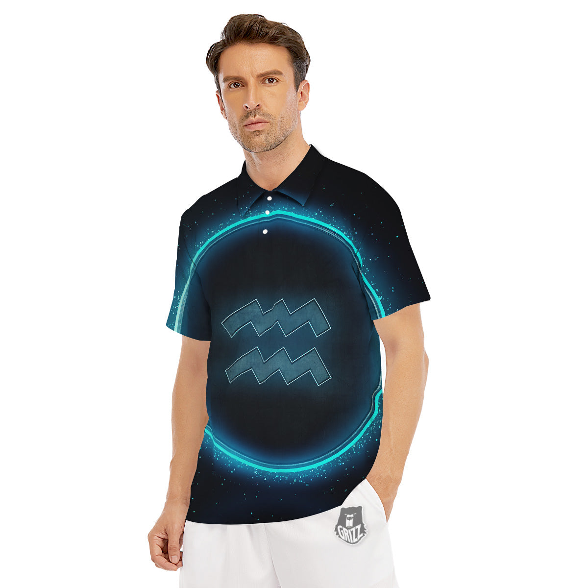 Zodiac Sign Blue Aquarius Print Men's Golf Shirts-grizzshop