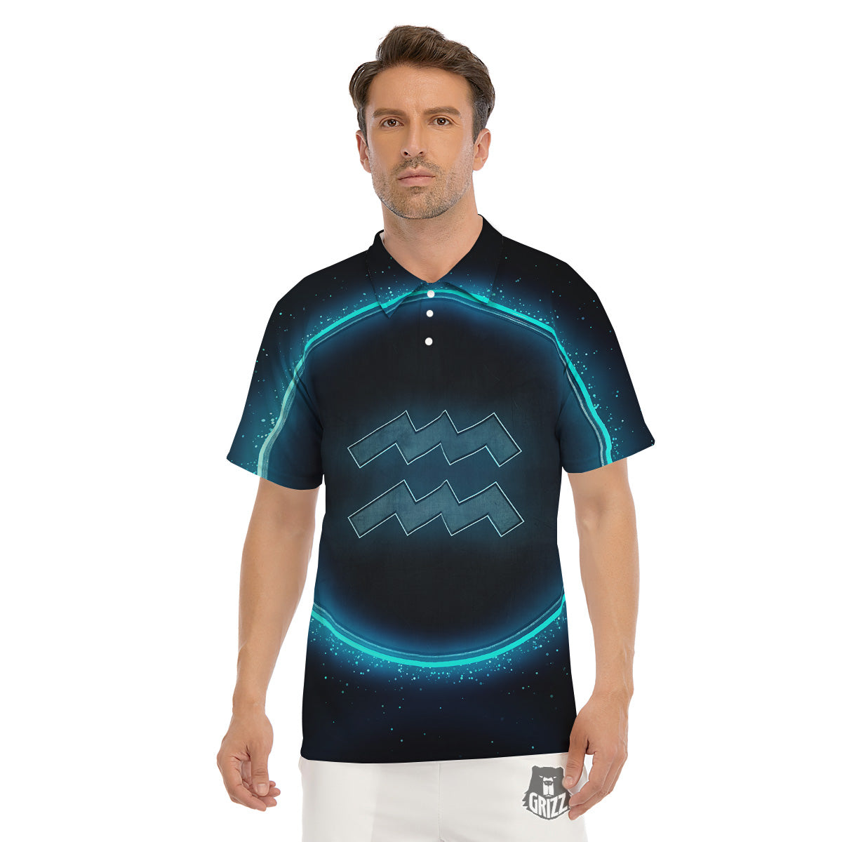 Zodiac Sign Blue Aquarius Print Men's Golf Shirts-grizzshop