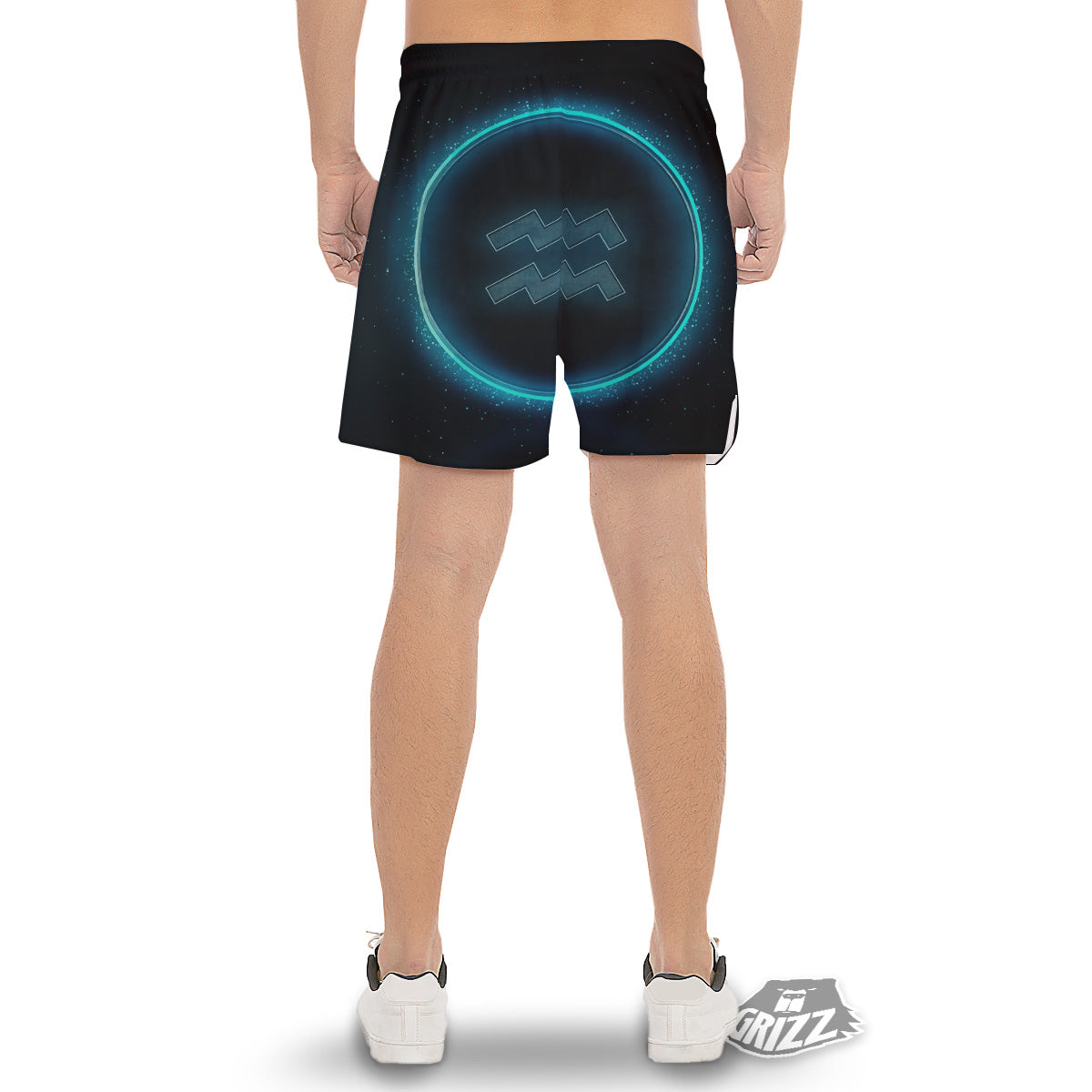 Zodiac Sign Blue Aquarius Print Men's Gym Shorts-grizzshop