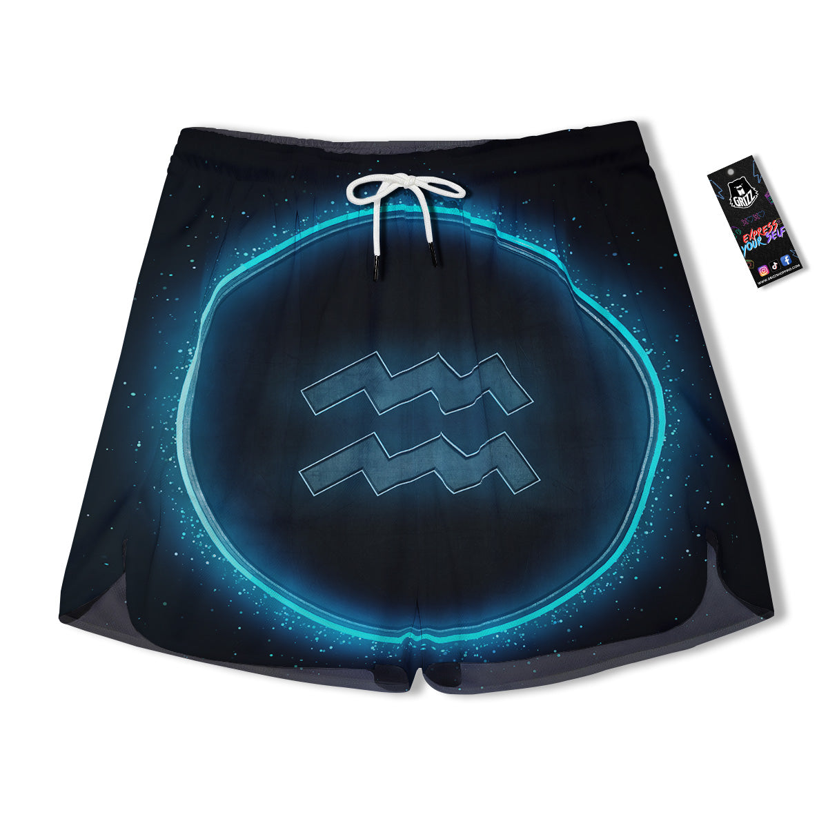 Zodiac Sign Blue Aquarius Print Men's Running Shorts-grizzshop