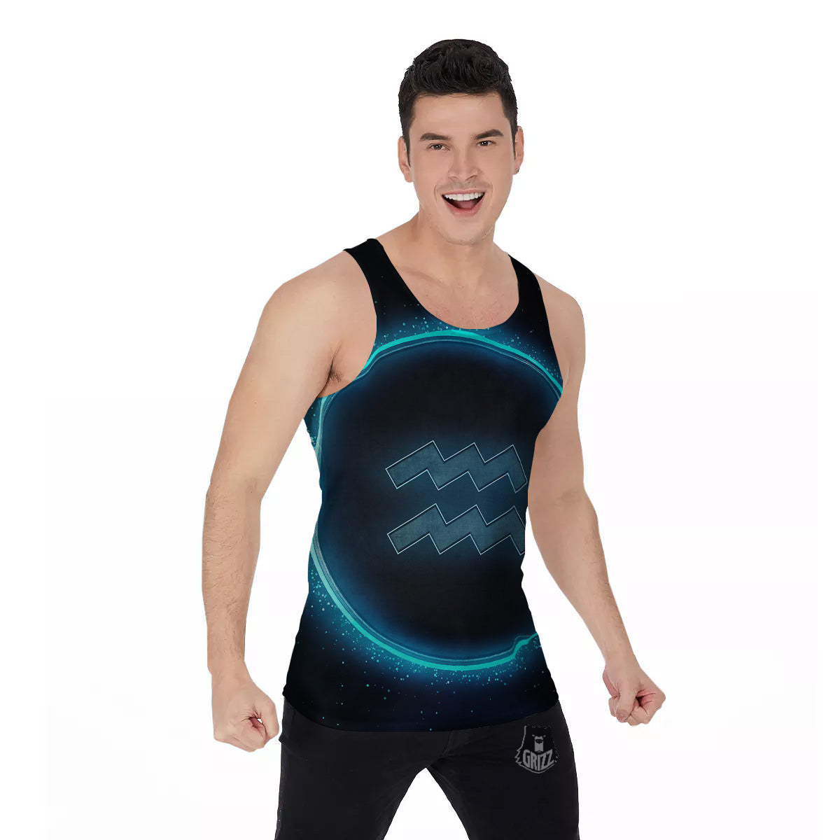Zodiac Sign Blue Aquarius Print Men's Tank Top-grizzshop