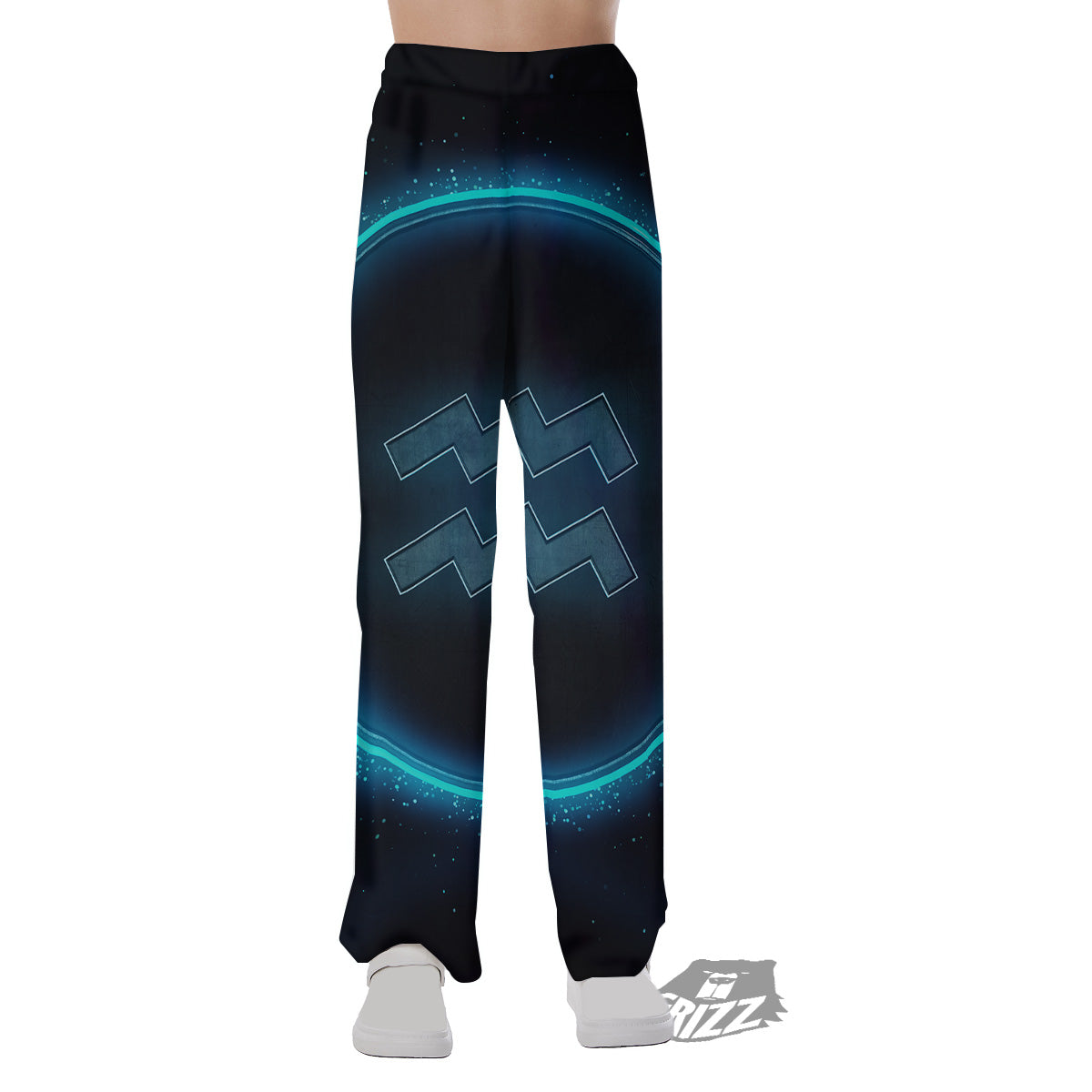 Zodiac Sign Blue Aquarius Print Pajama Pants-grizzshop